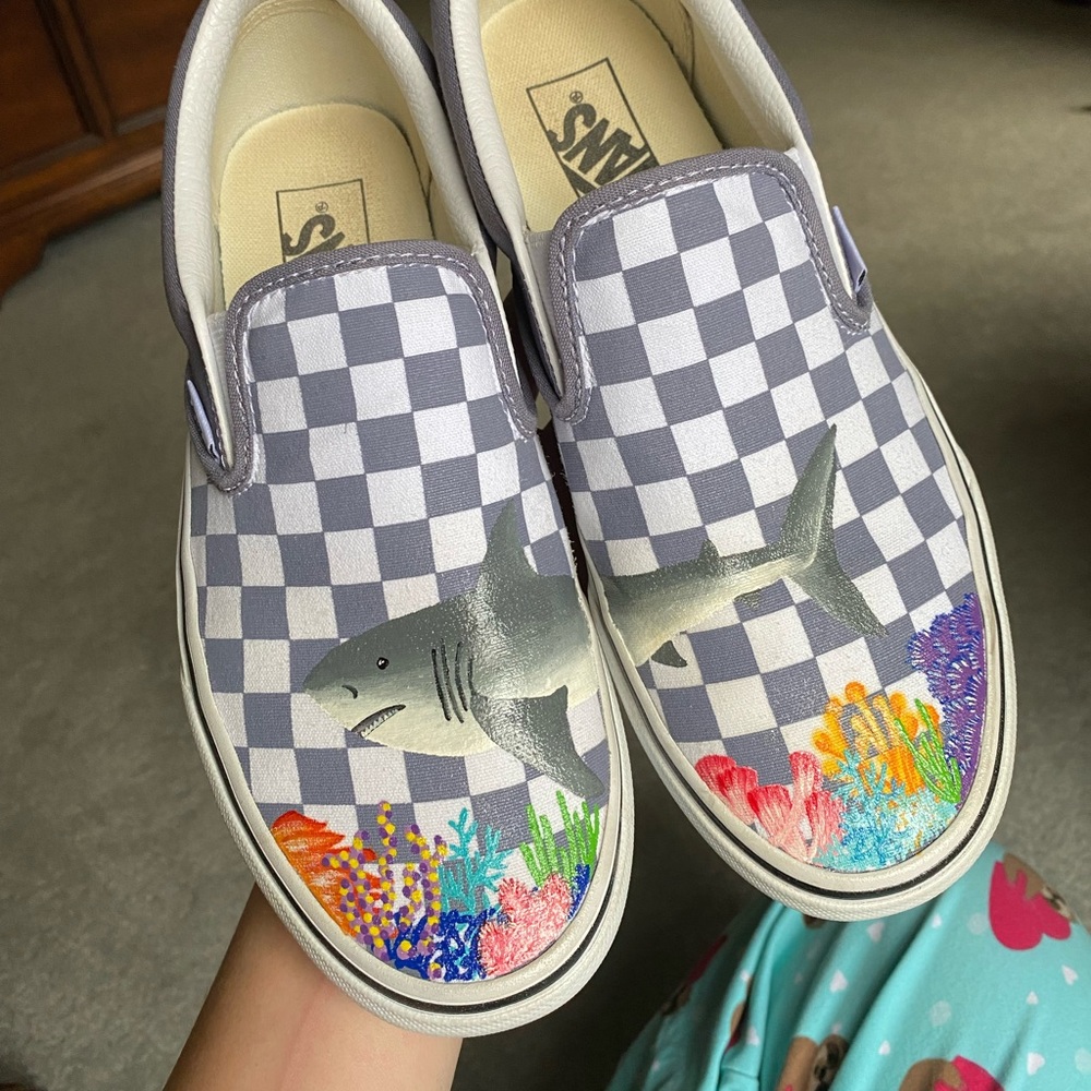 Custom Shark Painted Vans🦈🪸